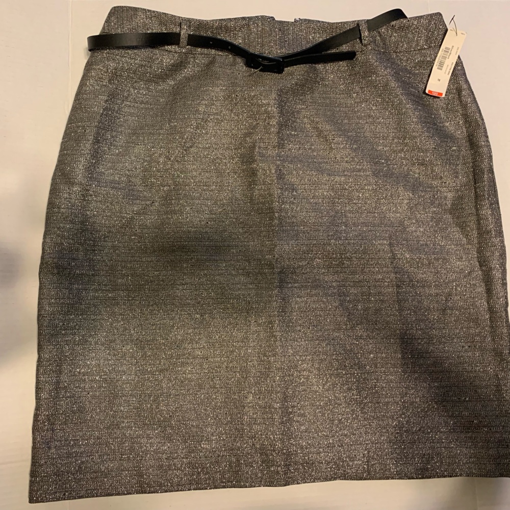 Metallic Gray Pencil Skirt with Waist Bow